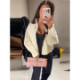 2026 Spring New Stand Collar Knitted Bomber Jacket For Women Elegant Long Sleeve Zipper Coats High Street Chic Lady Outerwear