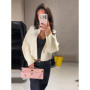 2026 Spring New Stand Collar Knitted Bomber Jacket For Women Elegant Long Sleeve Zipper Coats High Street Chic Lady Outerwear