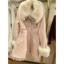 Winter New Japanese Sweet Bow Slim Medium Long Woolen Coat Faux Fur Collar Lolita Girl Women's Pink White Wool Jacket Overcoat