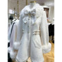 Winter New Japanese Sweet Bow Slim Medium Long Woolen Coat Faux Fur Collar Lolita Girl Women's Pink White Wool Jacket Overcoat
