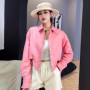 Women Personality Pink Genuine Leather Jacket Lapel Collar Single Breasted Streetwear Long Sleeve Motorcycle Short Style Coat