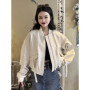 Casual Women Genuine Leather Bomber Jacket Stand Collar Long Sleeve Streetwear Outerwear Punk Female Real Sheepskin Short Coat
