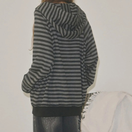 Womens Zip Up Hoodies with Pockets and Drawstring Stylish Striped Long Sleeve Sweatshirt Jackets for Fall and Spring