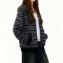 Womens Zip Up Hoodies with Pockets and Drawstring Stylish Striped Long Sleeve Sweatshirt Jackets for Fall and Spring