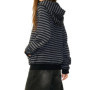 Womens Zip Up Hoodies with Pockets and Drawstring Stylish Striped Long Sleeve Sweatshirt Jackets for Fall and Spring