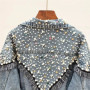 2024 New Mujer Spring Autumn Streetwear Denim Jacket Women Hand-studded Pearls Punk Tassel Veste Femme Loose Short Jeans Coats