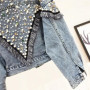 2024 New Mujer Spring Autumn Streetwear Denim Jacket Women Hand-studded Pearls Punk Tassel Veste Femme Loose Short Jeans Coats