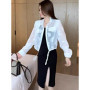 Summer Solid Color Fashion Long Sleeve Jacket Women High Street Thin Style Embroidered Button Cardigan Drawstring All-match Tops