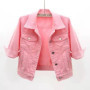 New Spring Summer Women Denim Jacket Tops Pink Color Solid Short Multicolor Feminino Three Quarter Sleeve Jean Jacket Size S-5XL
