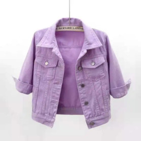 New Spring Summer Women Denim Jacket Tops Pink Color Solid Short Multicolor Feminino Three Quarter Sleeve Jean Jacket Size S-5XL