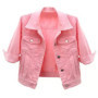 New Spring Summer Women Denim Jacket Tops Pink Color Solid Short Multicolor Feminino Three Quarter Sleeve Jean Jacket Size S-5XL