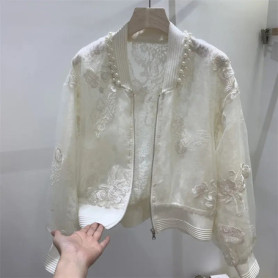 Summer Clothing New Jackets Chinese Style Nail Bead Embroidery Cardigan Sun Protection Round Neck Vintage All-match Chic Coats