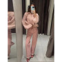 2026 Spring Women Pink Cropped Jacket Fashion Lapel Oversized Puff Sleeves Zipper Lightweight Chic Coat Lady Casual Streetwear