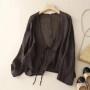 Fashion Cotton And Linen Sunscreen Jacket 2025 Summer Literary Retro Lace-up Cardigan Women's Loose Solid Color V-neck Top Tide