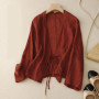 Fashion Cotton And Linen Sunscreen Jacket 2025 Summer Literary Retro Lace-up Cardigan Women's Loose Solid Color V-neck Top Tide