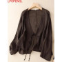 Fashion Cotton And Linen Sunscreen Jacket 2025 Summer Literary Retro Lace-up Cardigan Women's Loose Solid Color V-neck Top Tide