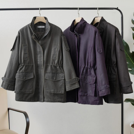 2026 Women Casual Vintage Utility Jacket with Drawstring Waist Stylish coat