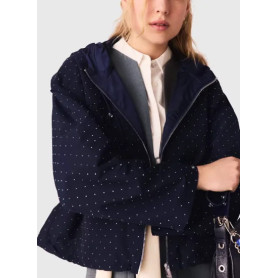 Diamond Embellished Women's Drawstring Hooded Jacket 2026 Early Spring Lady Loose Casual Thin Zipper Coat Tops