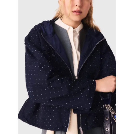 Diamond Embellished Women's Drawstring Hooded Jacket 2026 Early Spring Lady Loose Casual Thin Zipper Coat Tops