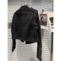 Chaqueta Mujer Metal Double Breasted Stand Collar Design Denim Jacket Top Denim Women Clothing American Overcoat Outwear