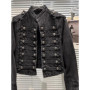 Chaqueta Mujer Metal Double Breasted Stand Collar Design Denim Jacket Top Denim Women Clothing American Overcoat Outwear