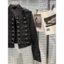 Chaqueta Mujer Metal Double Breasted Stand Collar Design Denim Jacket Top Denim Women Clothing American Overcoat Outwear