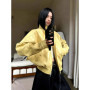 Lautaro Autumn Cool Short Oversized Distressed Yellow Pu Leather Jacket Women Zipper High Quality American Retro Unisex Clothes