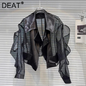 DEAT Fashionable Mesh Splicing Lace Sleeves Sun Protection Short Jacket For Women Casual Loose Coat Female Trendy 11A03862