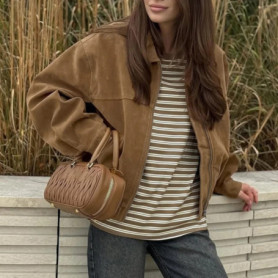 Retro British Style Jackets for Women Suede Zipper Long Sleeve Pockets Short Coats Spring Summer 2026 New Lady Commute Outerwear