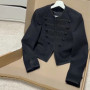 Fashion Black Court Style Cropped Jacket For Women Elegant O-neck Long Sleeve Double Breasted Coat Lady 2026 Spring Chic Outwear