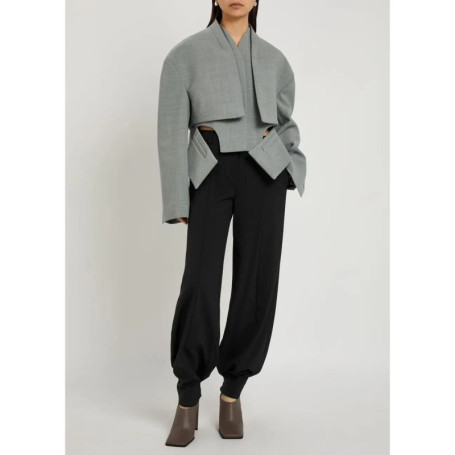 Grey Solid Irregular Blazer Suit Jacket Women Chic Shoulder Pad Full Sleeve Split High Waist Coat 2026 Lady Commute Street Wear