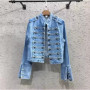 Streetwear Casual Loose Button Split Short Denim Jacket Women Fashion Spring Autumn 2026 Stand Collar Long Sleeve Jean Jacket