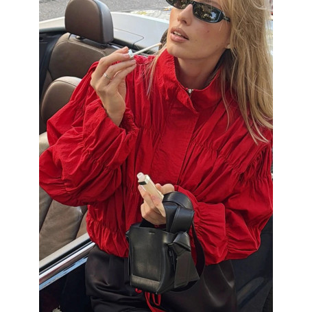 Tossy Solid Commuting Pleated Jackets For Women Long Sleeves Stand Collar Loose Streetwear Cropped 2025 Coat Female Jacket Coat