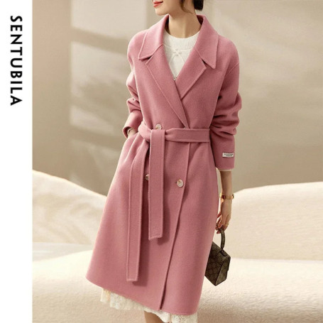 SENTUBILA Coat Woman 100 Woolen 2026 Winter Korean Style Straight Double Sided Thick Warm Mid-Length Overcoat W44O56769X