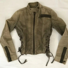 Y2K Retro Army Green Zipper Jacket Women Harajuku Sexy Slim Fit Denim Jacket Autumn Winter Short Stand Collar Coat Goth Clothing