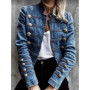 Women's Denim Jackets Autumn Winter Button Vintage Stand Collar Long Sleeve Streetwear Denim Coat Fashion Outerwear 2024