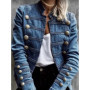 Women's Denim Jackets Autumn Winter Button Vintage Stand Collar Long Sleeve Streetwear Denim Coat Fashion Outerwear 2024