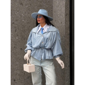 Vintage Solid Stand Collar Jacket Women Elegant Elastic Waist Long Sleeve Single Breasted Coats 2026 Lady Spring Street Jackets