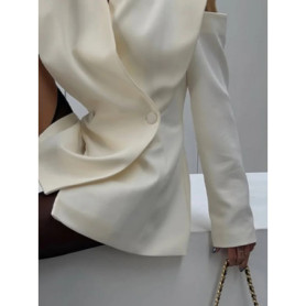 Women's Lapel Button Blazer Jacket Elegant Office Solid Color Loose Outwear 2026 Fashion Temperament Lapel Long Sleeved Coat