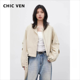 CHIC VEN Fashion Women Short Jacket Casual Solid New Minimalist Windbreaker Coat for Woman Ladies Overcoat Spring Summer 2026