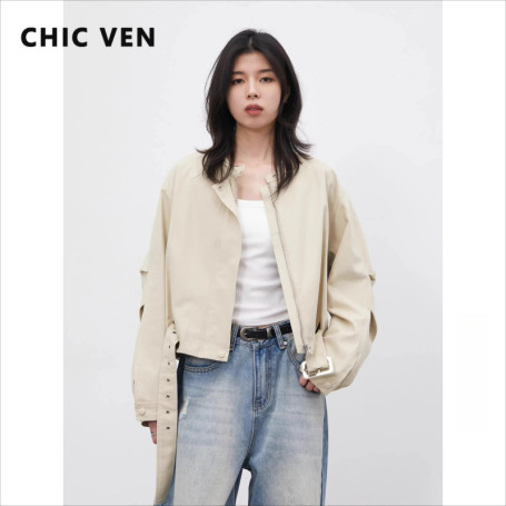 CHIC VEN Fashion Women Short Jacket Casual Solid New Minimalist Windbreaker Coat for Woman Ladies Overcoat Spring Summer 2026