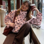 Talenza Pink Polka Dot Jacket: Women's Fashion Retro Bow Lace-up Loose Coats New Casual Commuter High-Street Women's Outerwear
