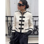 Napoleon Jacket Diagonal Button Closure Stand Collar Long Sleeve 2026 Spring Edgy Women Blazer Fashion Bold Lady Outerwear