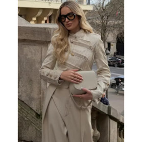 Napoleon Jacket Diagonal Button Closure Stand Collar Long Sleeve 2026 Spring Edgy Women Blazer Fashion Bold Lady Outerwear