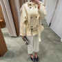 High Street Casual Belt Windbreaker Women Double Breasted Stand Collar Drop Shoulder Jacket Chic All-match Commute Spring Coat