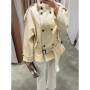 High Street Casual Belt Windbreaker Women Double Breasted Stand Collar Drop Shoulder Jacket Chic All-match Commute Spring Coat