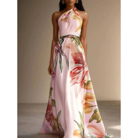 2026 European and American Printing Elegant Catwalk Party Vacation Long Dress