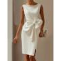 2025 Women's Dress O-neck Sleeveless White Elegant Bow Slim Party Red Evening Slit Vest Skirt