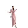 Pink ruffle trimvCollared long-sleeved knitted dress for women, autumn slim-fit elegant mid-length waist-cinching bodycon dress