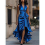 Summer Women's Tank Top Dress High Waist Irregular Elegant V-neck Ruffled Slit Evening Fashion Female's Long Dress
